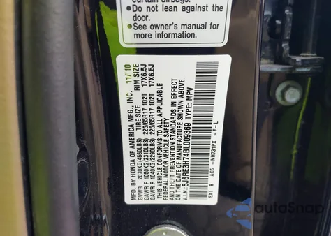 2011 Honda Cr-V Ex-L из США, поврежденный, VIN 5J6RE3H74BL009369